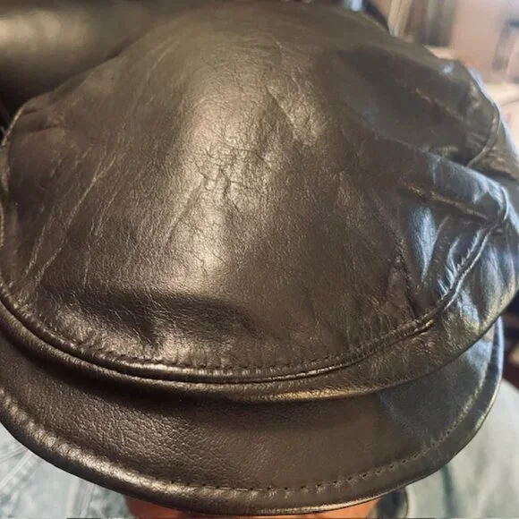 1990s Black Leather Harley Davidson Motorcycle Cap Leather Band - Picture 3 of 9